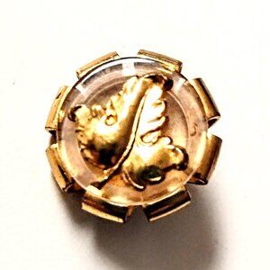 VTG Gold-Tone Metal Shank Buttons w/Lucite Disc & Sculpted Gold Leaf ~ Set of 5